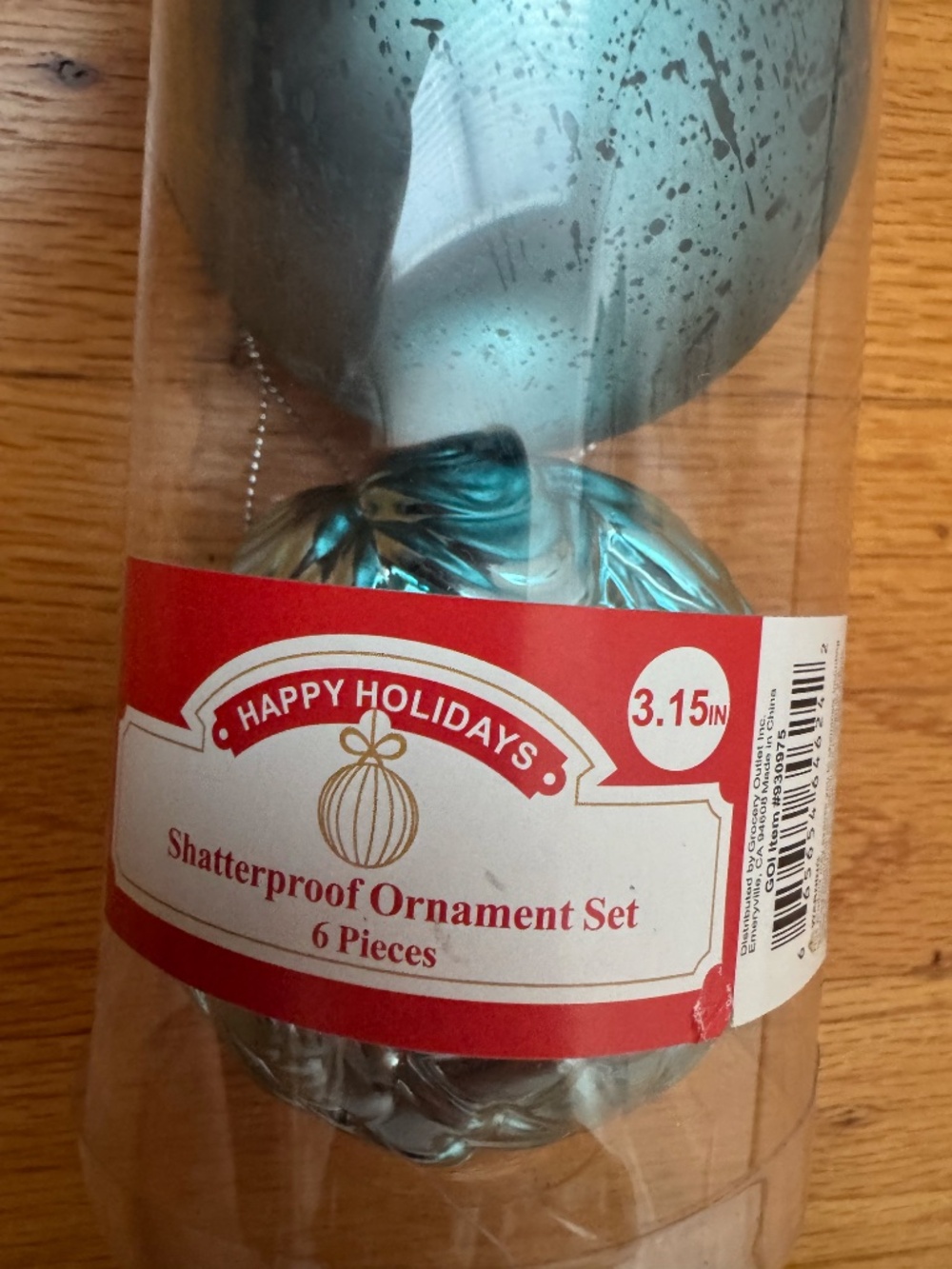 Happy Holidays Teal Blue Shatterproof Christmas Ornaments Set of 6 | 3.15 In